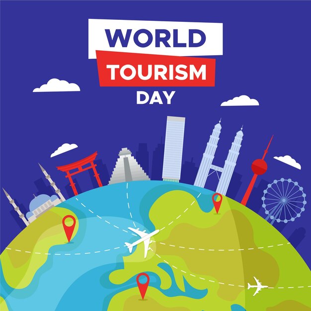 Flat design world tourism day background