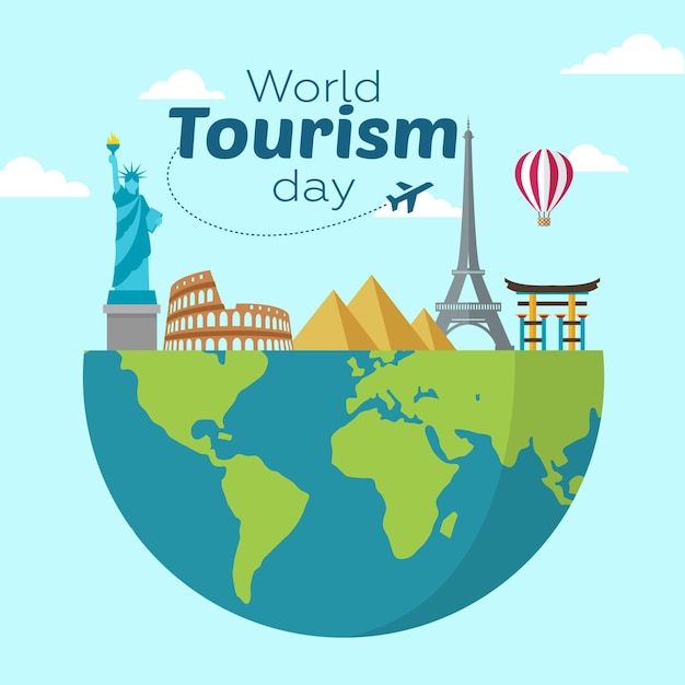 Плоский дизайн всемирного дня туризма