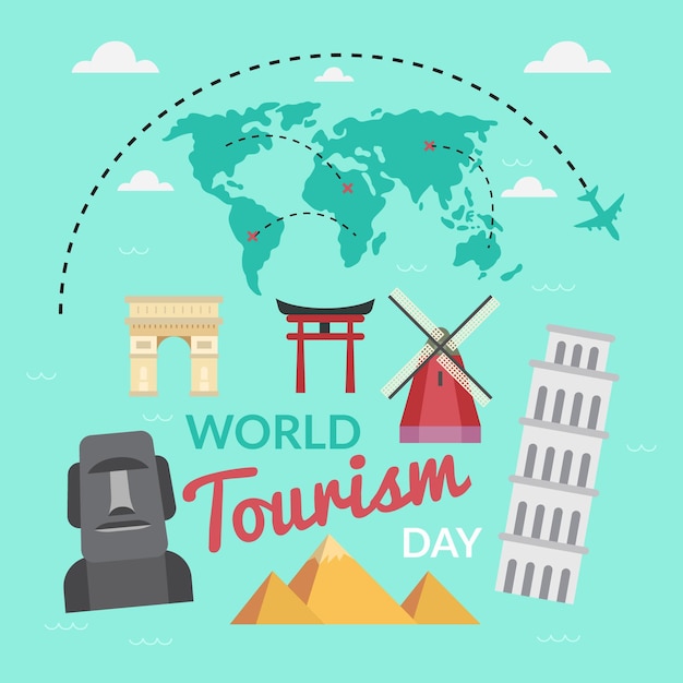 Flat design world tourism day concept