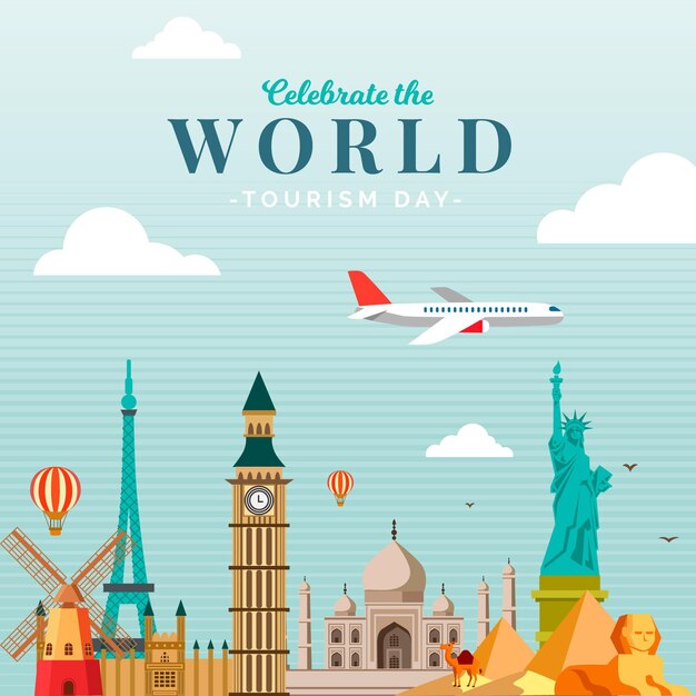 flat design world tourism day concept