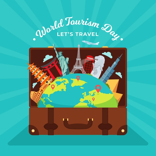 Free vector flat design world tourism day with luggage