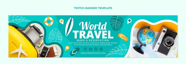 Flat design world travel twitch banner