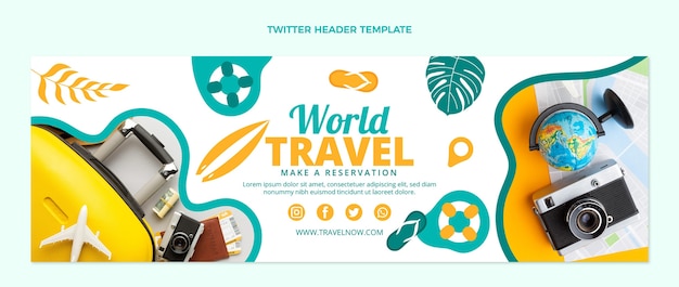 Vettore gratuito intestazione di twitter di viaggio del mondo di design piatto