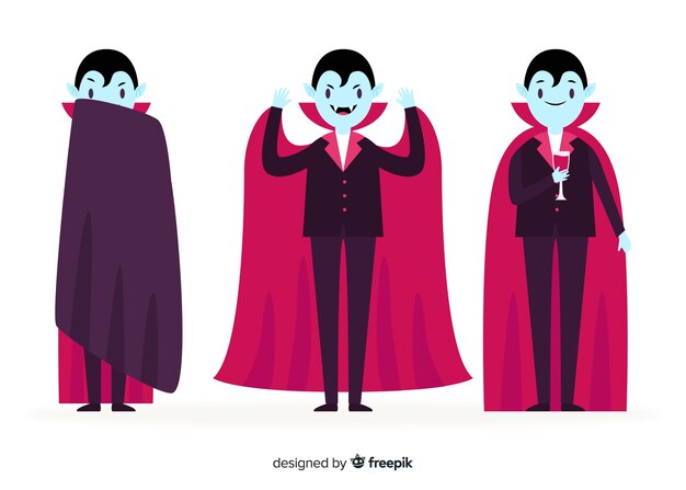 Flat design of young adult vampire in a coffin