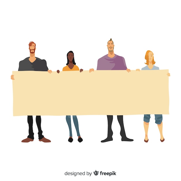 Free vector flat design of youngsters holding blank banner