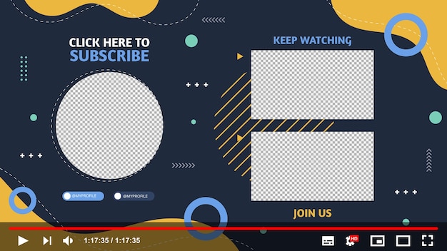 Vettore gratuito modello di schermo finale flat design youtube