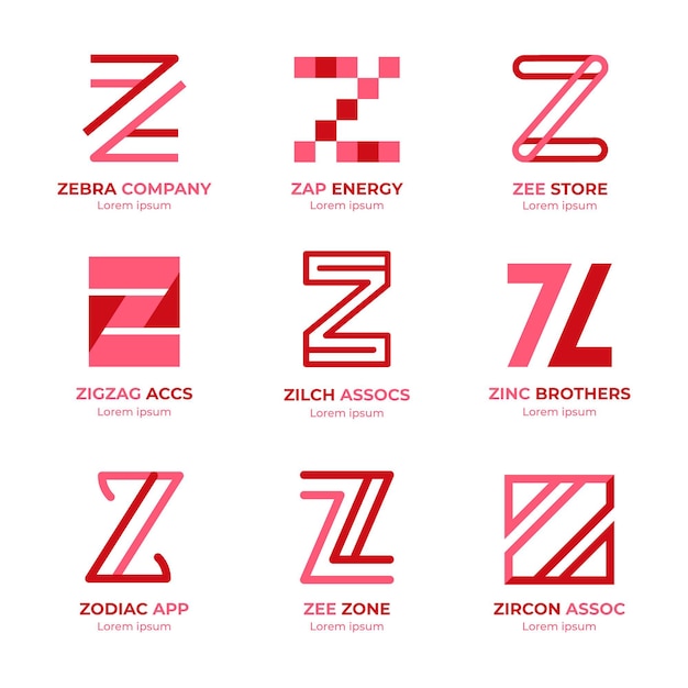 Vettore gratuito pacchetto di modelli di logo lettera z design piatto