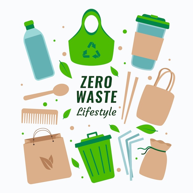 Vettore gratuito design piatto zero raccolta rifiuti