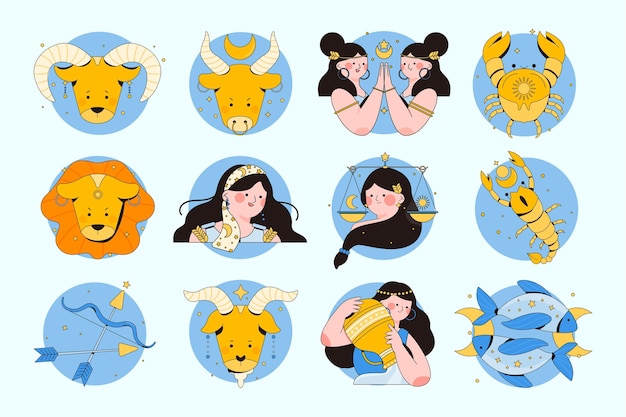 Vettore gratuito collezione di segni zodiacali dal design piatto