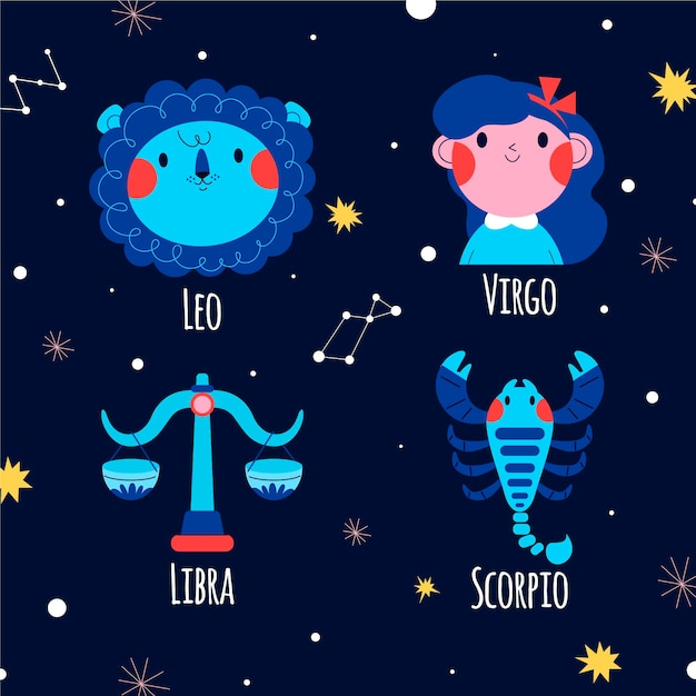 Vettore gratuito set di segni zodiacali design piatto