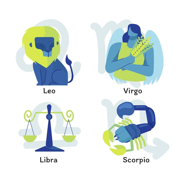 Vettore gratuito set di segni zodiacali design piatto