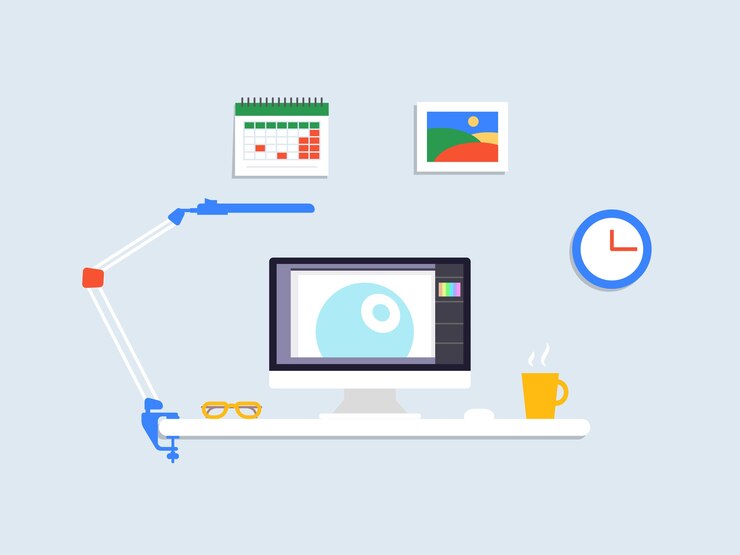 Free Vector flat designer workplace concept