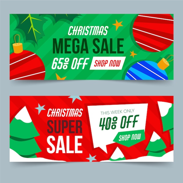 Flat desing christmas sale banners pack