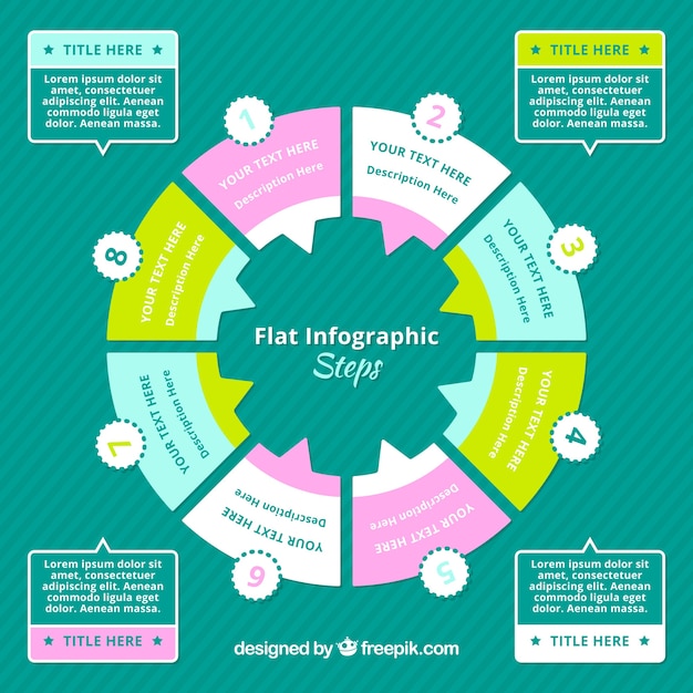 평평한 desing infographic 단계