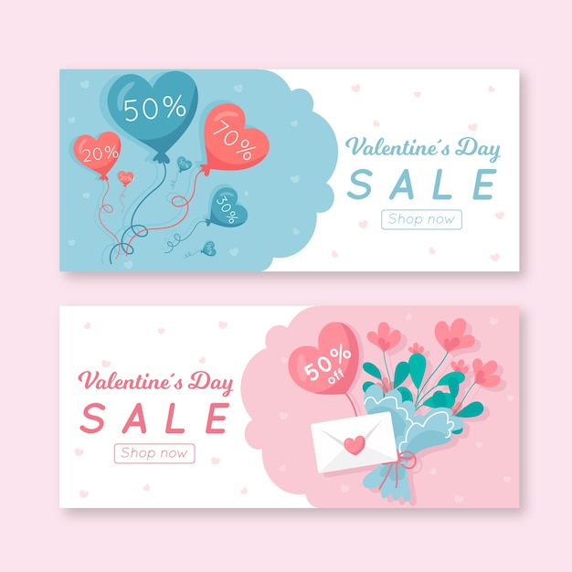 Design piatto per banner di vendita di san valentino