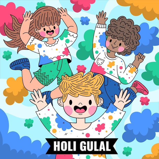 Flat detailed colorful holi gulal illustration