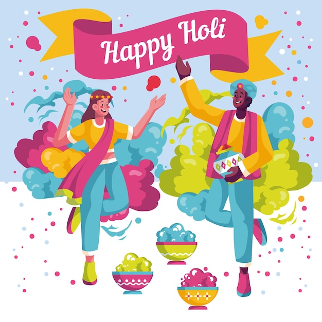 Free vector flat detailed people celebrating holi festival