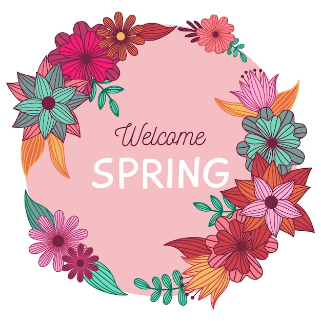 Flat detailed spring floral frame with text