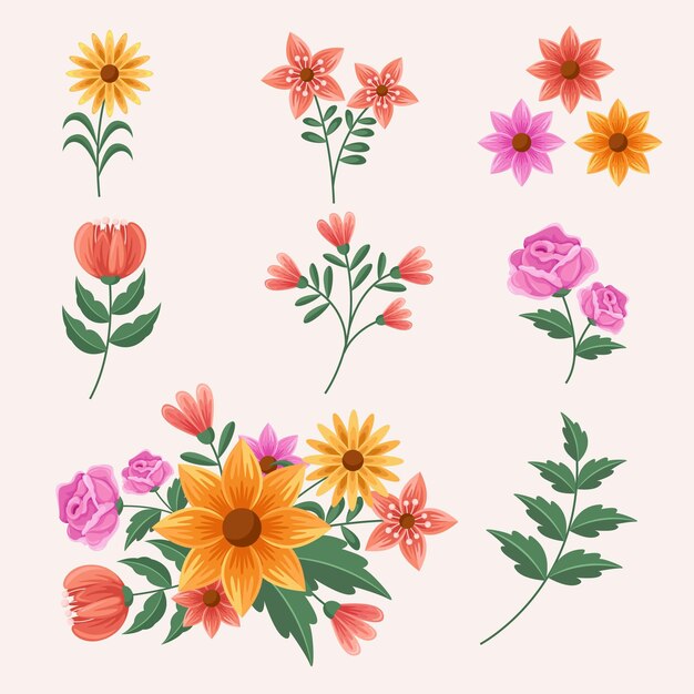 Flat detailed spring flower collection