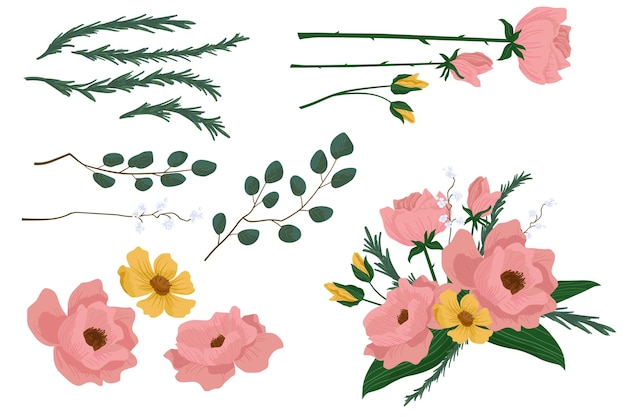 Free vector flat detailed spring flower collection