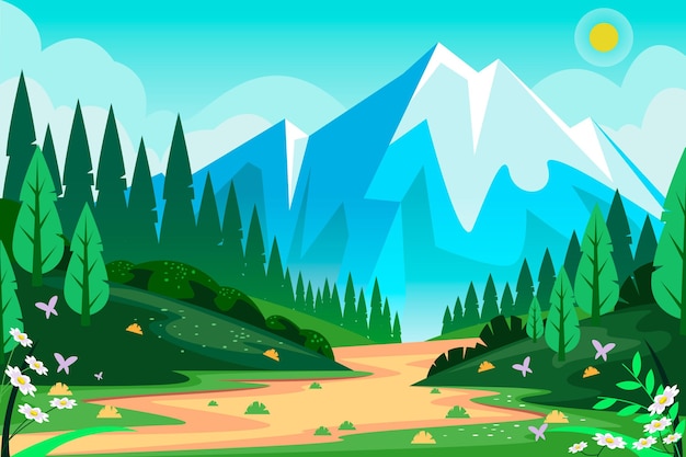 Flat detailed spring landscape