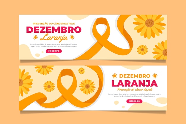 Flat dezembro laranja horizontal banners set