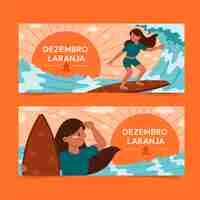 Free vector flat dezembro laranja horizontal banners set