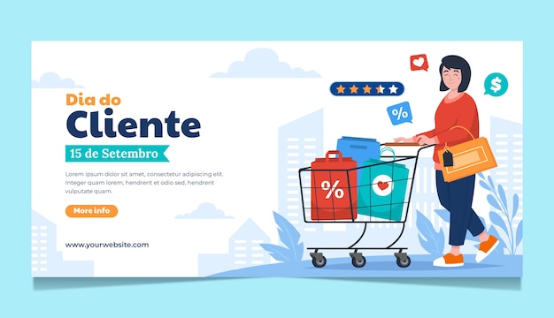 Free vector flat dia do cliente horizontal banner template