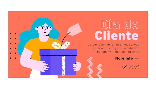 Vettore gratuito modello di banner orizzontale piatto dia do cliente