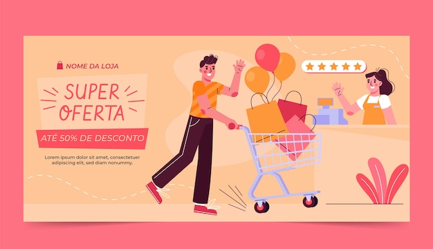 Free vector flat dia do cliente horizontal sale banner template