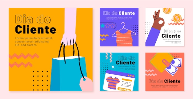 Collezione di post instagram dia do cliente piatto