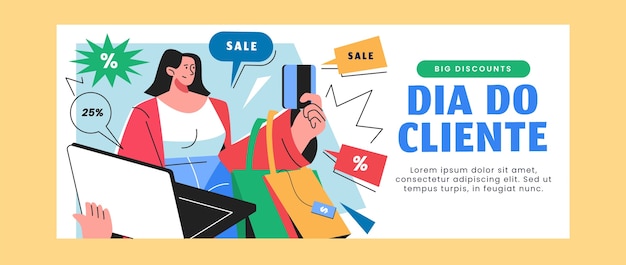 Flat dia do cliente sale horizontal banner template