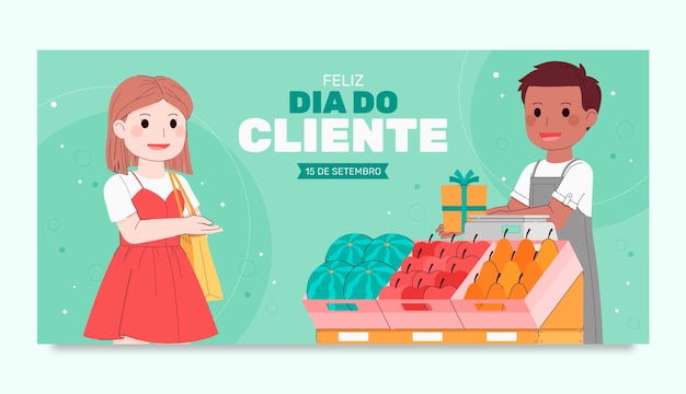 Flat dia do cliente sale шаблон горизонтального баннера