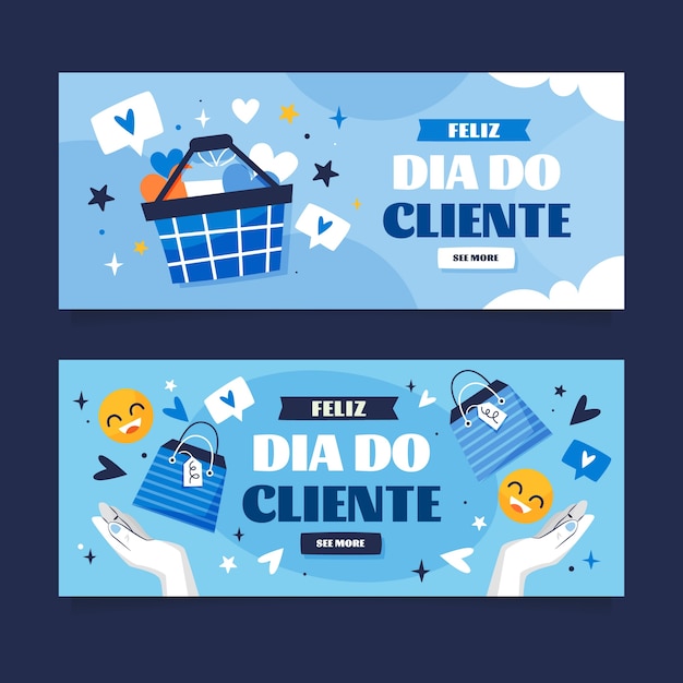 Free vector flat dia do cliente sale horizontal banners set