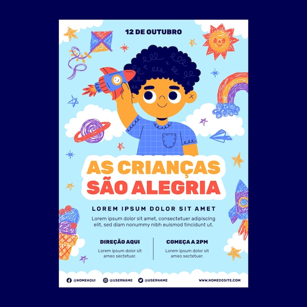 Free vector flat dia das criancas invitation template