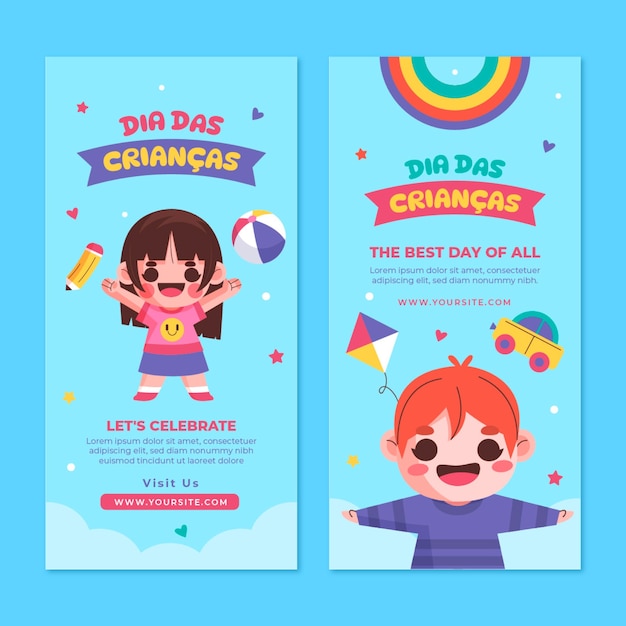 Flat dia das criancas vertical banners set