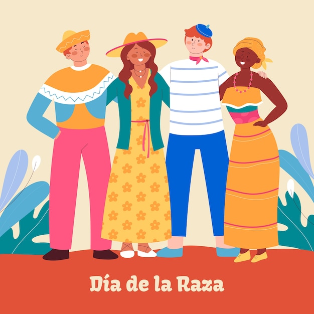 Vettore gratuito illustrazione piatta del dia de la raza