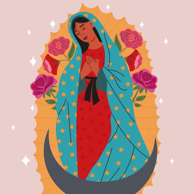 Vettore gratuito flat dia de la virgen de guadalupe illustrazione