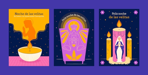 Бесплатное векторное изображение Коллекция поздравительных открыток flat dia de las velitas