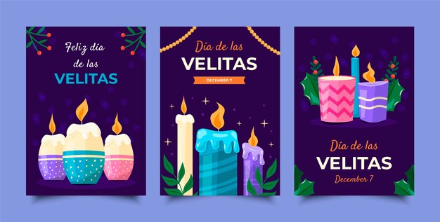 Flat dia de las velitas greeting cards collection