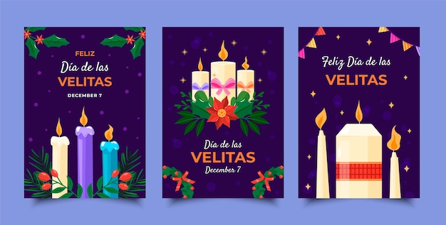 Бесплатное векторное изображение Коллекция поздравительных открыток flat dia de las velitas