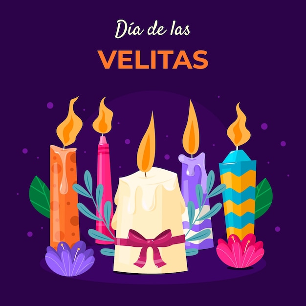 Vettore gratuito piatto dia de las velitas illustrazione