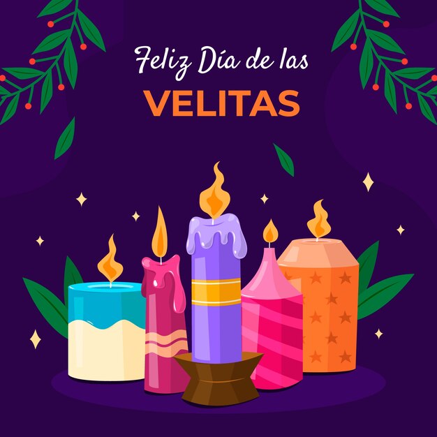 フラット dia de las velitas イラスト