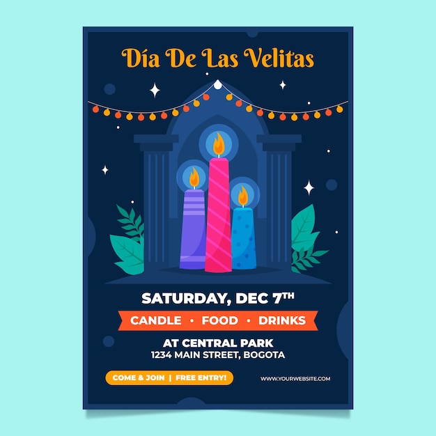 Flat dia de las velitas poster template