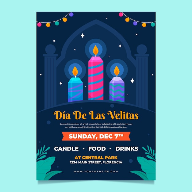 Flat dia de las velitas poster template