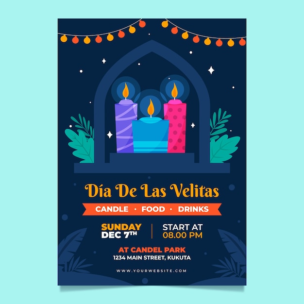 Free vector flat dia de las velitas poster template