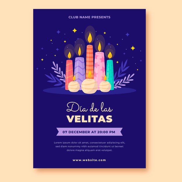 Free vector flat dia de las velitas vertical poster template