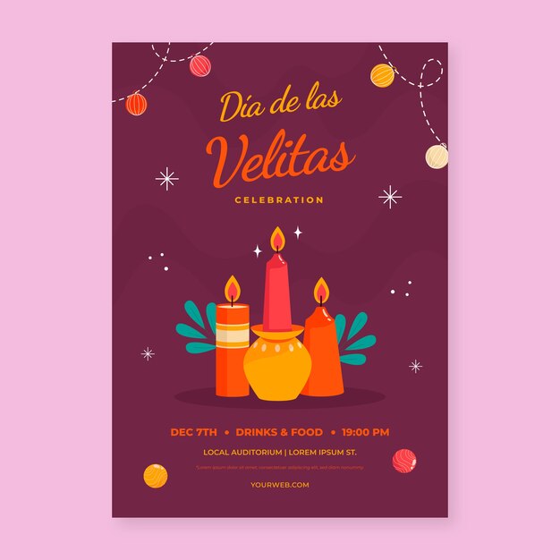 Бесплатное векторное изображение Шаблон вертикального плаката flat dia de las velitas