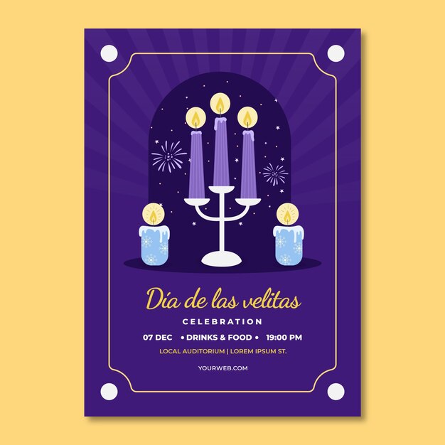 Flat dia de las velitas vertical poster template