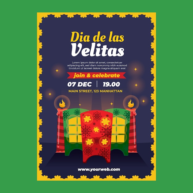 무료 벡터 평면 디아 드 라스 velitas 수직 포스터 템플릿